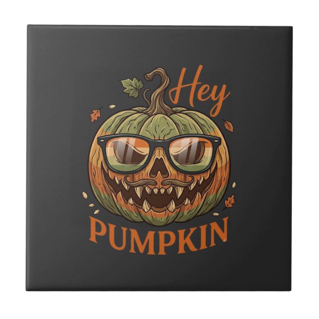 Hey Pumpkin Halloween Jack Lantern Glasses Mustach Tile (Front)
