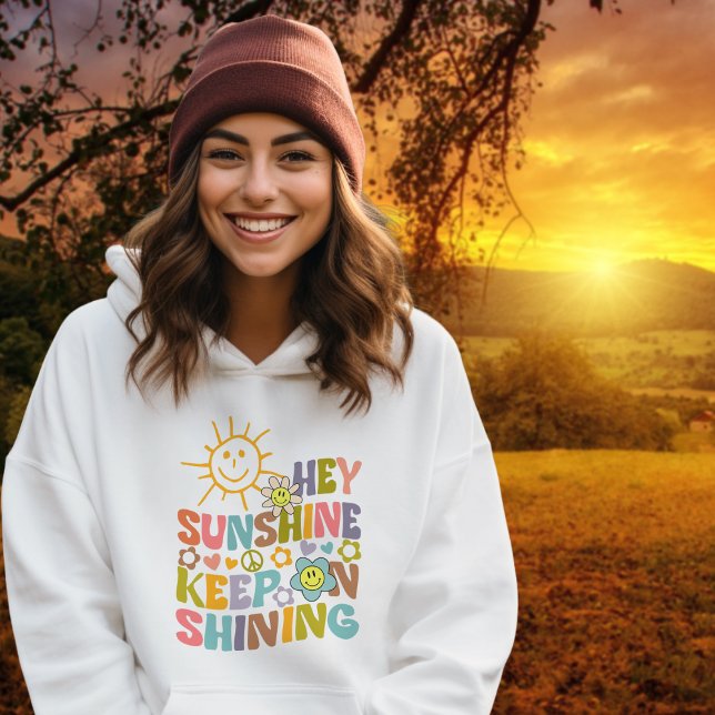 Hey Sunshine, Trendy Flowers Retro Vegan Hoodie (Creator Uploaded)