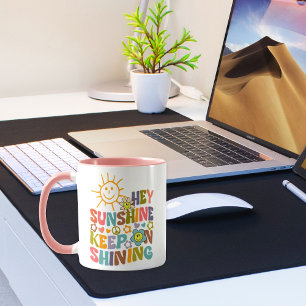 Hey Sunshine, Trendy Flowers Retro Vegan Mug