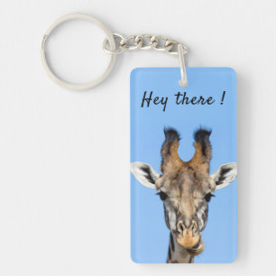 Hey there funny Giraffe photo with text Key Ring