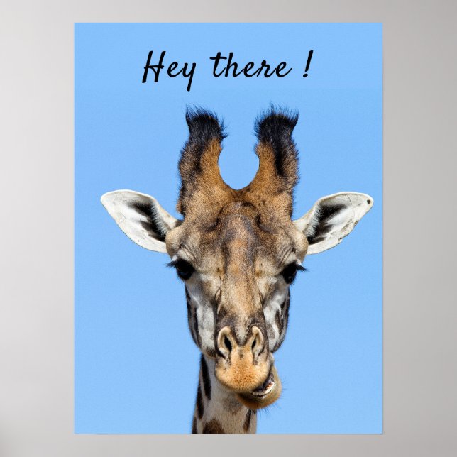 Hey there funny Giraffe photo with text Poster (Front)