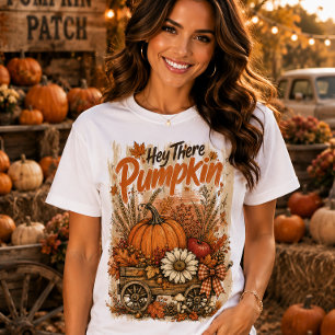 Hey There Pumpkin Autumn Floral Vintage Wagon T-Shirt