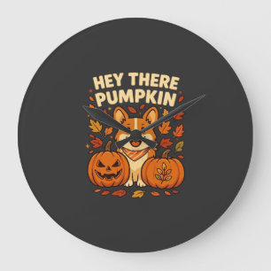 Hey There Pumpkin Corgi Halloween Pumpkins Autumn Large Clock