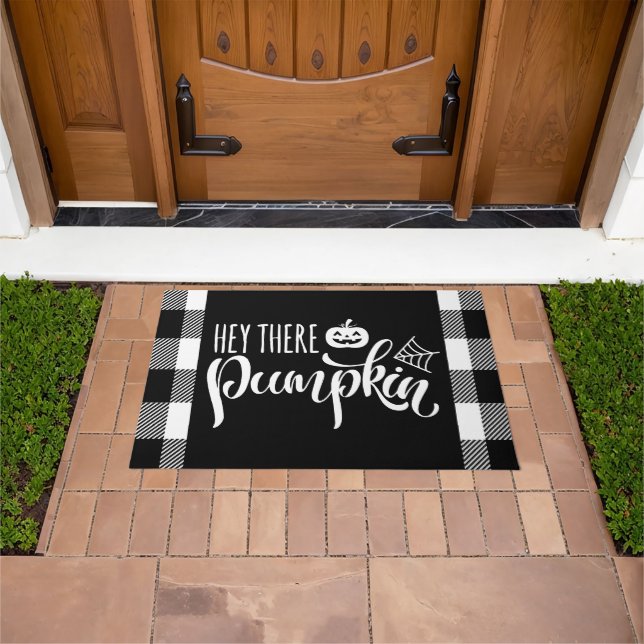 Hey There Pumpkin Halloween Buffalo Plaid Doormat (Outdoor)