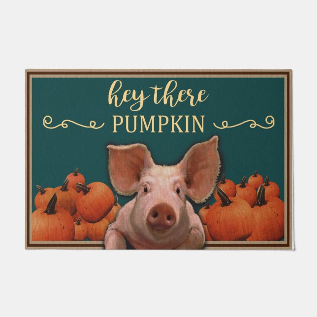 Hey There Pumpkin Mat, Animal Pumpkin Welcome Doormat (Front)