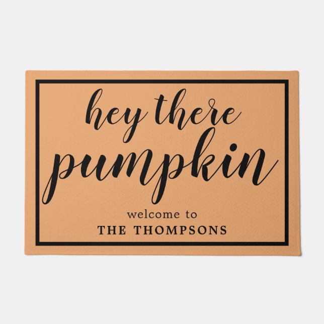 Hey There Pumpkin Orange Fall Trendy Door Mat (Front)