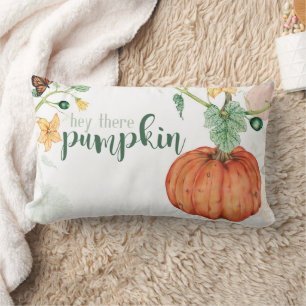 Hey There Pumpkin Watercolor Family Name Fall Lumbar Cushion