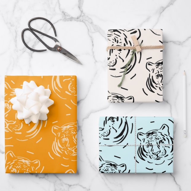 Hey there Tiger pattern trio wrapping paper sheets (Front)