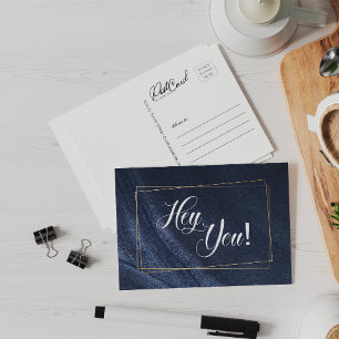 Hey You Blue Denim Gold Fun Say Hi Postcard
