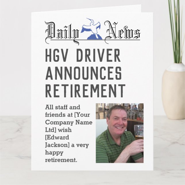 HGV Driver Retirement Card to Personalise (Front)