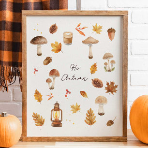 Hi Autumn Wall Art – Cosy Fall Print with Mushroom