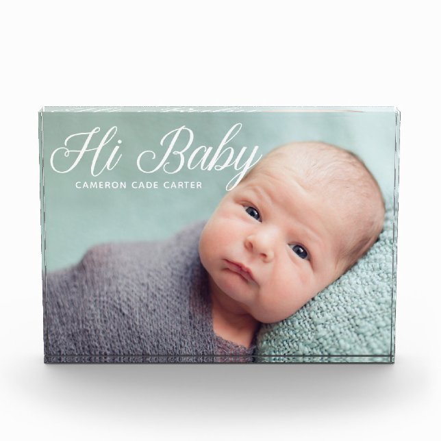 Hi Baby Chic Birth Announcement Keepsake Photo Block (Front)