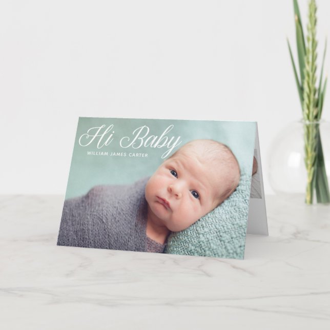 Hi Baby Photo Elegant Simple Chic Newborn Announcement (Front)