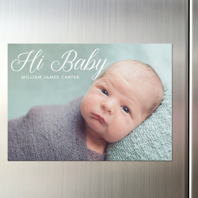 Hi Baby Photo Elegant Typography Newborn Magnet (Creator Uploaded)
