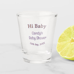 hi baby shower blue name date maron modern trendy shot glass