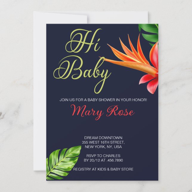Hi, Baby Tropical Leaves and Flower Baby Shower Invitation (Front)