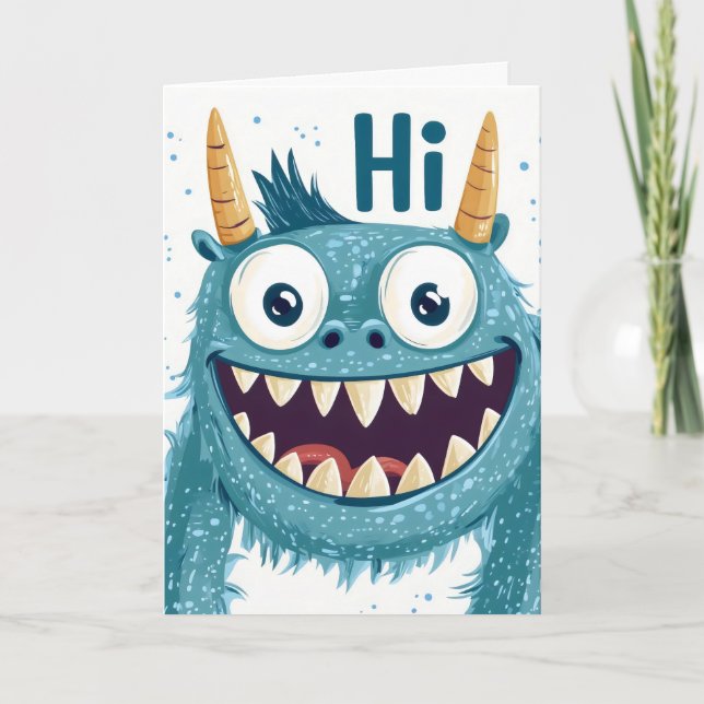 Hi Blue Monster Holiday Card (Front)