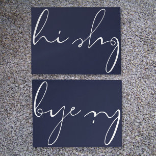 Hi Bye Elegant Calligraphy Script Navy Blue Doormat