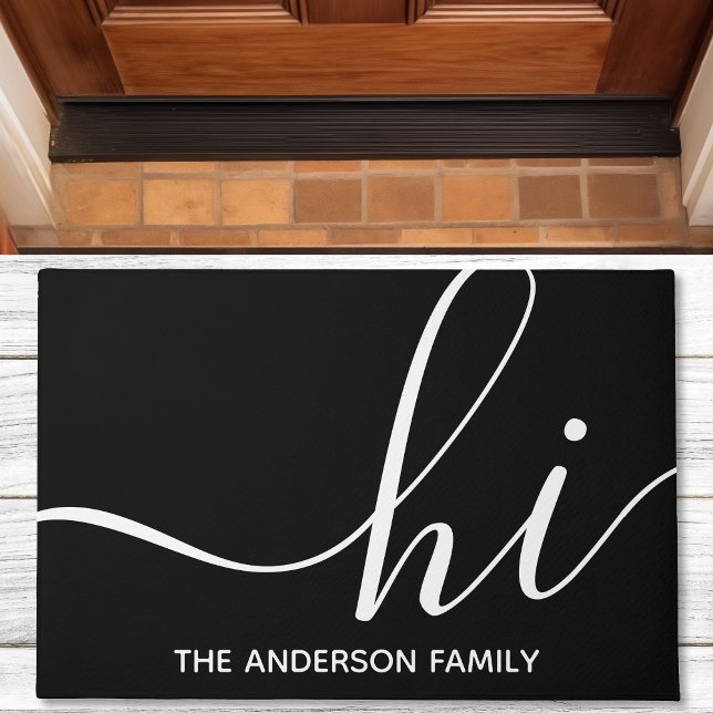 Hi Calligraphy Script Modern Black Personalised Doormat (Creator Uploaded)