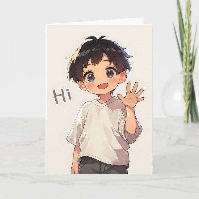 Hi Chibi Boy Anime Holiday Card (Front)