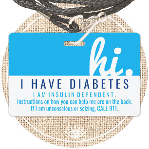 hi diabetes emergency id pvc badge