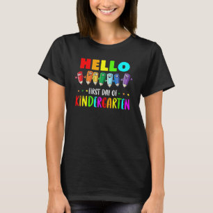 Hi First Day Of Kindergarten Cute Crayon Student T T-Shirt