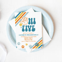 Hi Five Retro Boy 5th Birthday Invitation