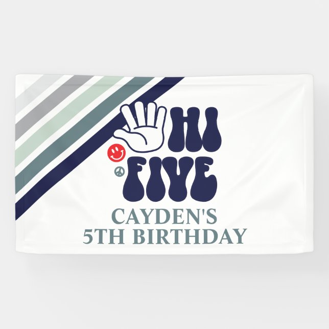 Hi Five Retro Stripes birthday Banner (Horizontal)