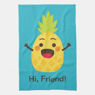 Hi Friends! Pineapple Illustration Tea Towel