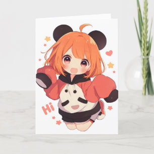 Hi Funny Anime Girl Holiday Card