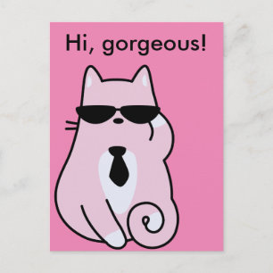Hi, gorgeous! - Cool Pink Cat Postcard