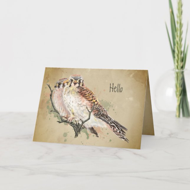 Hi Hello Thinking of you Kestrel Falcon  Bird Card (Front)