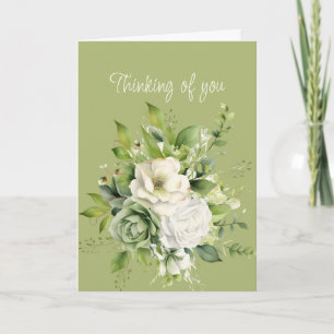 Hi Hello Thinking of You White Roses Greenery  Card