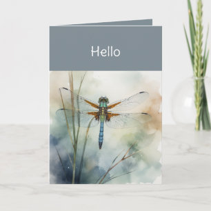 Hi Hello Watercolor Dragonfly Art Card