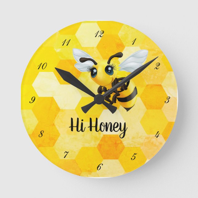 "Hi Honey" Bee Round Clock (Front)