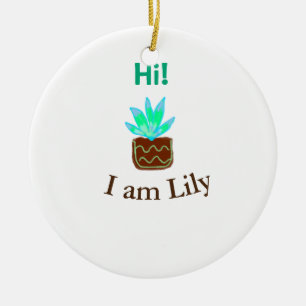 Hi I am Lily cactus succulent add name watercolor Ceramic Tree Decoration