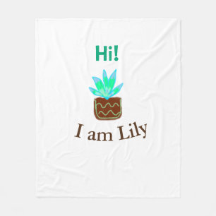 Hi I am Lily cactus succulent add name watercolor Fleece Blanket