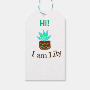 Hi I am Lily cactus succulent add name watercolor Gift Tags