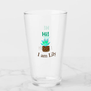 Hi I am Lily cactus succulent add name watercolor Glass