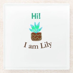 Hi I am Lily cactus succulent add name watercolor Glass Coaster