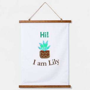 Hi I am Lily cactus succulent add name watercolor Hanging Tapestry