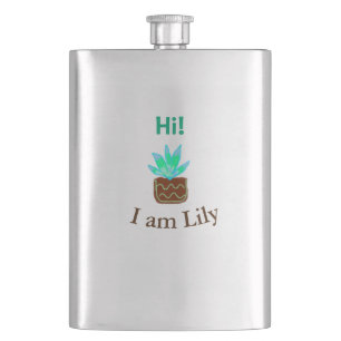Hi I am Lily cactus succulent add name watercolor Hip Flask