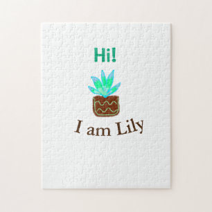 Hi I am Lily cactus succulent add name watercolor  Jigsaw Puzzle