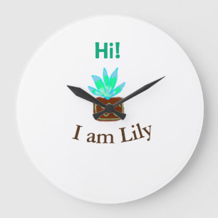 Hi I am Lily cactus succulent add name watercolor Large Clock