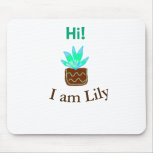 Hi I am Lily cactus succulent add name watercolor  Mouse Mat