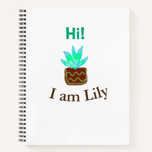 Hi I am Lily cactus succulent add name watercolor Notebook
