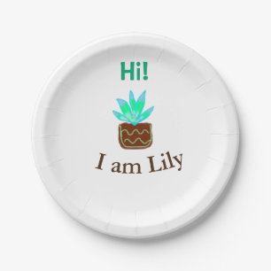 Hi I am Lily cactus succulent add name watercolor  Paper Plate