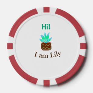 Hi I am Lily cactus succulent add name watercolor Poker Chips