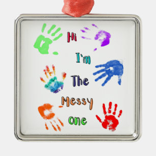 Hi I'm The Messy One - Paint Handprints Metal Tree Decoration