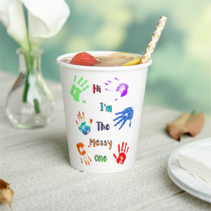 Hi I'm The Messy One - Paint Handprints Paper Cups